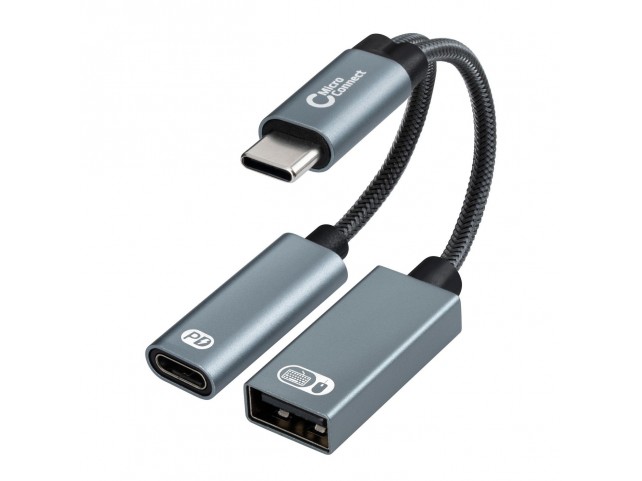 MicroConnect USB-C to USB-C PD and USB-A  2.0 Female Adapter, Silver