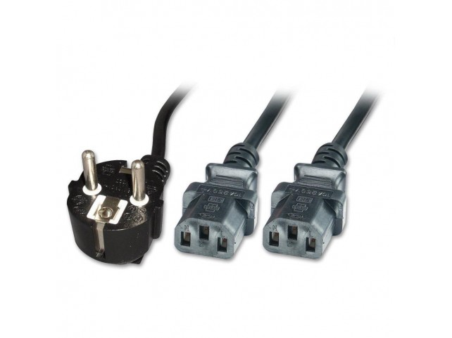 MicroConnect Power Y-Cord 3m IEC320, Black  Angled Schuko to 2 x C13