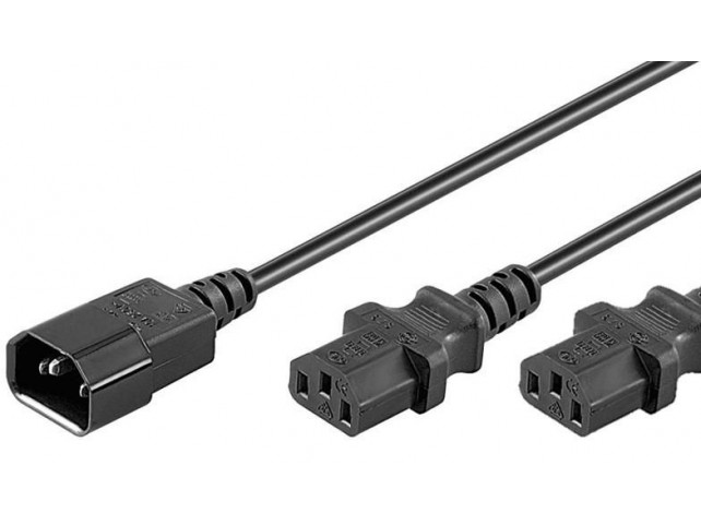 MicroConnect Power Cord C13x2 - C14 0,6m  Y Extension Cable, Black, 10A