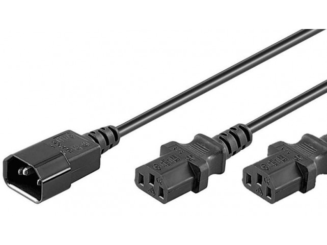 MicroConnect Power Cord C13x2 - C14 1.2m  Y Extension Cable, Black,