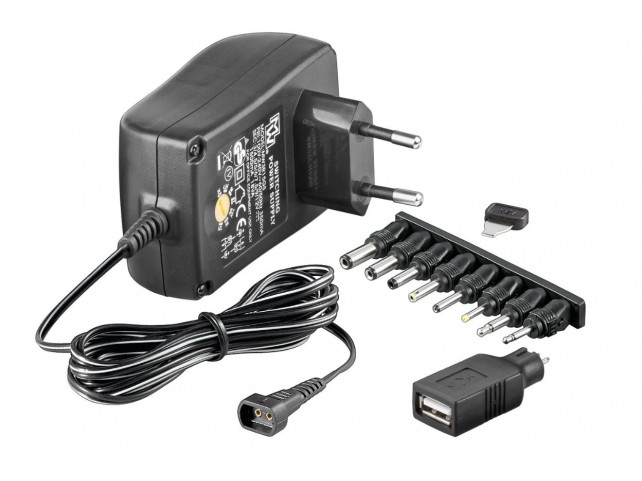 MicroConnect 3-12V Univ. Power Supply  including USB + 8 DC Adapter
