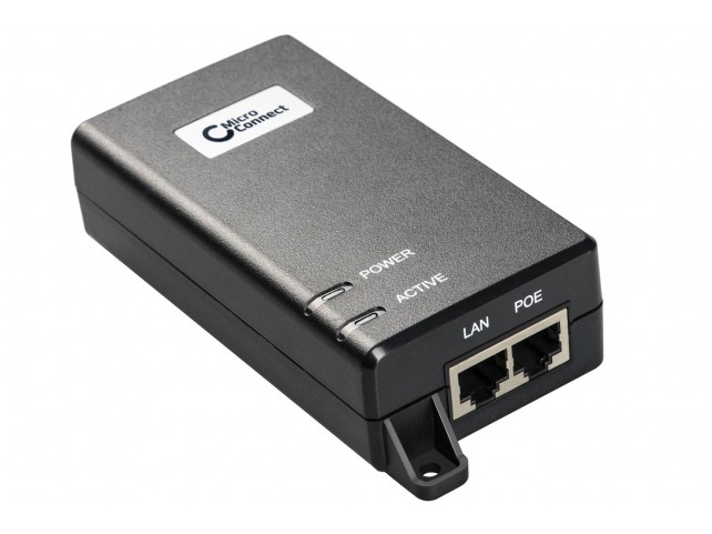 MicroConnect 30W 802.3af/at PoE Injector  100-220V, 50-60Hz, 52V DC,
