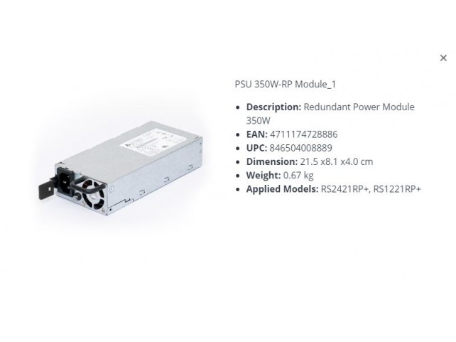 Synology Redundant Power Module 350W -  For Applied Models: