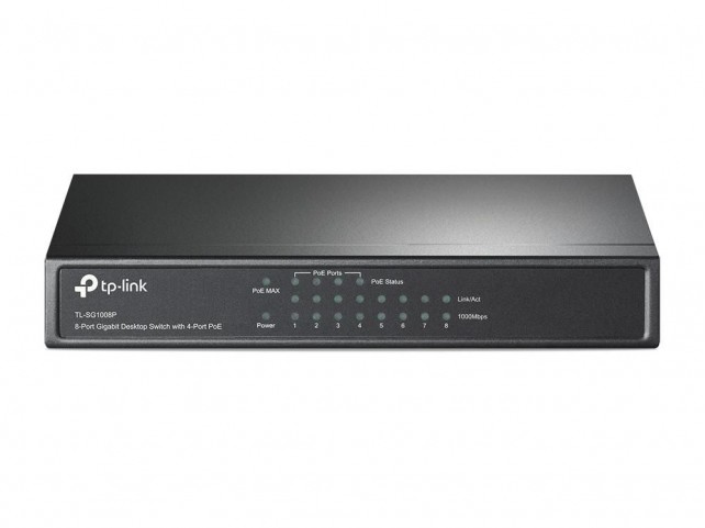 8-Port Gigabit Desktop PoE  Switch w/4 PoE Port steel case