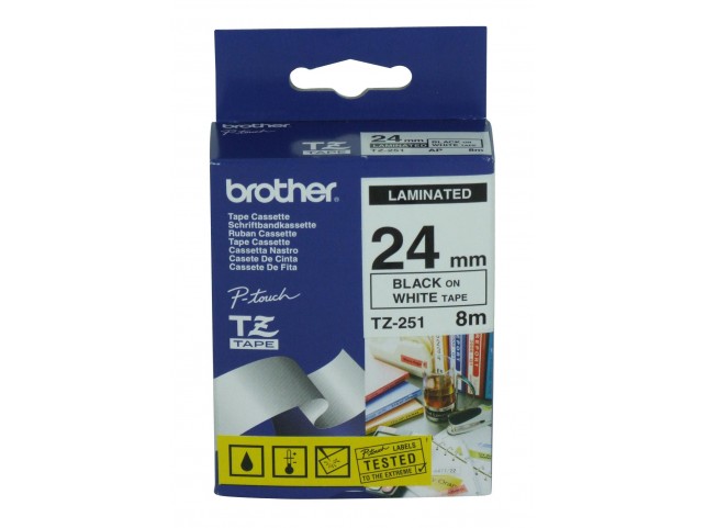 Brother P-Touch Tape Black On White  24 mm x 8 m