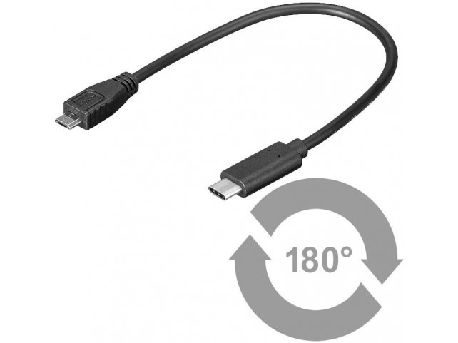MicroConnect USB-C to USB2.0 Micro B 0.2M  Black, for synching and