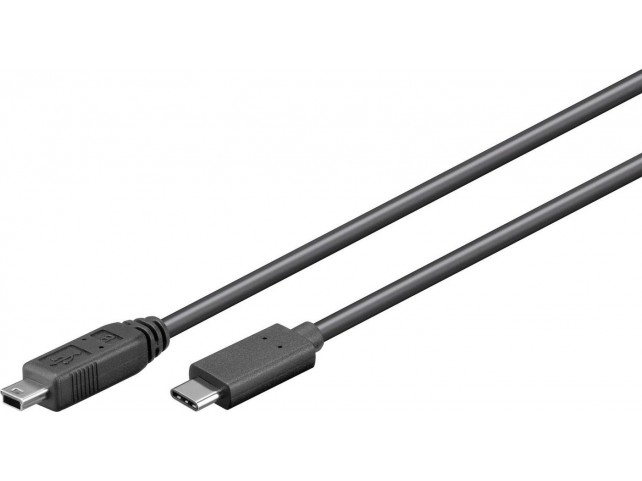 MicroConnect USB-C to Mini USB B 5P 0.5m  Black, for synching and