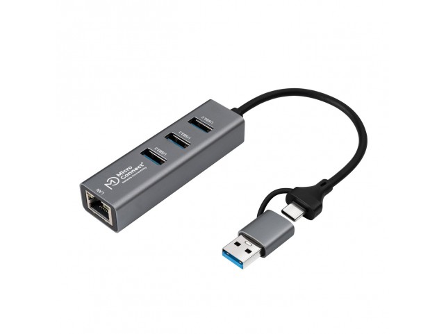 MicroConnect USB 3.0 Hub 4-Port with  Ethernet and USB-C & A
