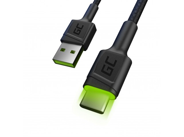 Green Cell Cable Ray USB-A USB-C 120cm with green LED backlight and support fast charging Ultra Charge, QC 3.0