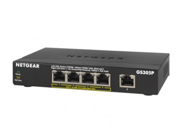 Netgear GS305P 5-Port Gigabit PoE  GS305Pv2, Unmanaged, Gigabit