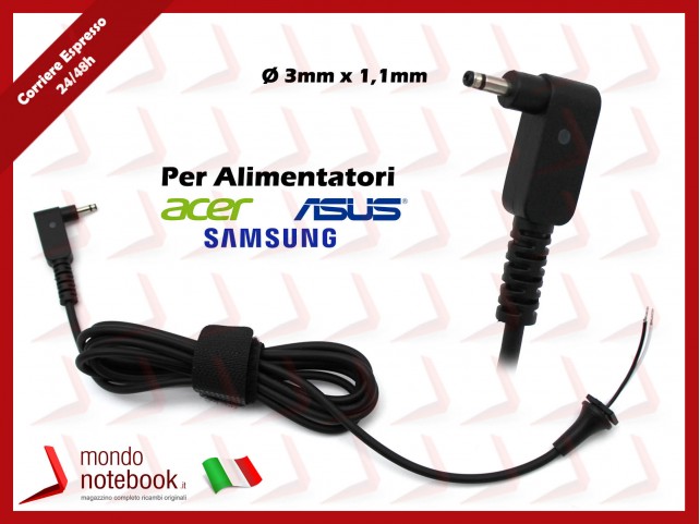 Cavo Alimentazione con Connettore per Alimentatore ACER DC Power Jack da 3,0x1,1mm (1,2mt)