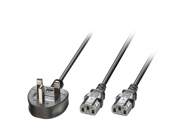 Lindy 2.5M Uk 3 Pin Plug To 2X C13  (Y Cable)