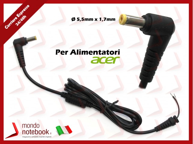 Cavo Alimentazione con Connettore per Alimentatore ACER DC Power Jack da 5,5x1,7mm (1,2mt)