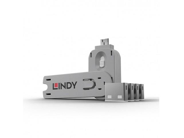 Lindy USB Port Blocker  Pack w 4 Wht  w/ 1 Key
