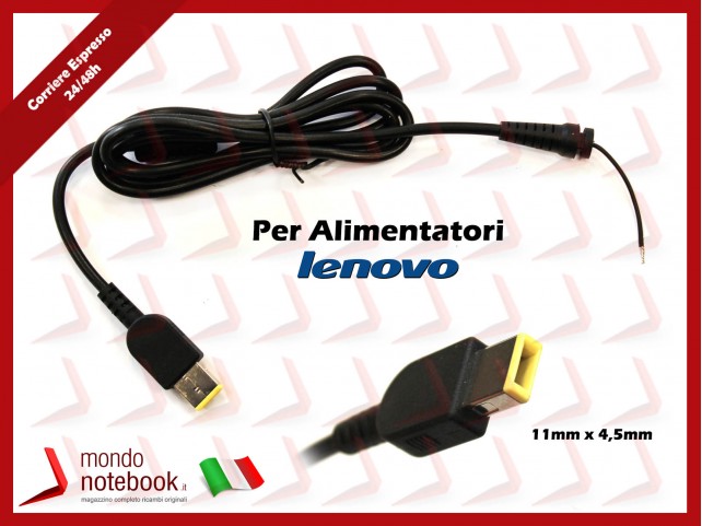 Cavo Alimentazione con Connettore per Alimentatore LENOVO DC Power Jack da 11x4,5mm (1,2mt) Rettangolare