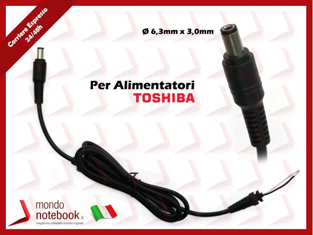 Cavo Alimentazione con Connettore per Alimentatore TOSHIBA DC Power Jack da 6,3x3,0mm (1,2mt)