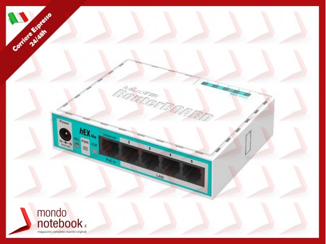 ROUTER MIKROTIK hEX lite with 850MHz CPU, 64MB RAM, 5 LAN ports, RouterOS L4, plastic case, PSU