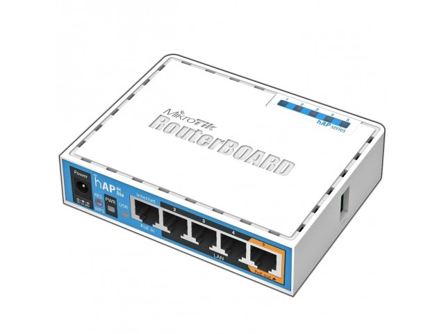 MikroTik hAP ac lite with 650MHz CPU,  64MB RAM, 5xLAN, built-in
