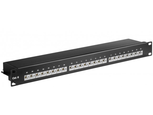 CAT6 24 port 19"  Patch Panel,  STP Shielded, Black