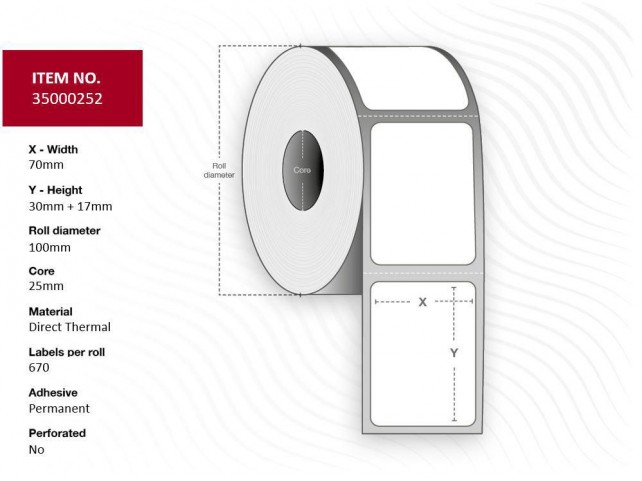 Capture Label 70x30x17 - Core 25.  Diameter 100mm, White.