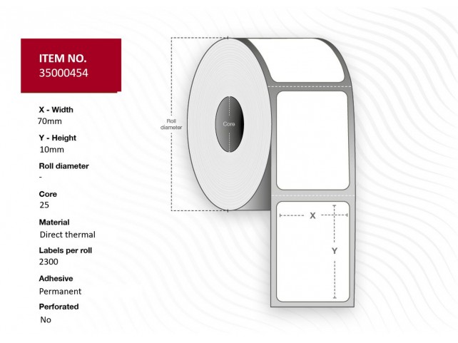 Capture Label 70x10 - Core 25. White.  Top-coated. DT. Permanent.