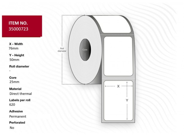 Capture Label 76x50 - Core 25. White.  Eco. DT. Permanent. 620