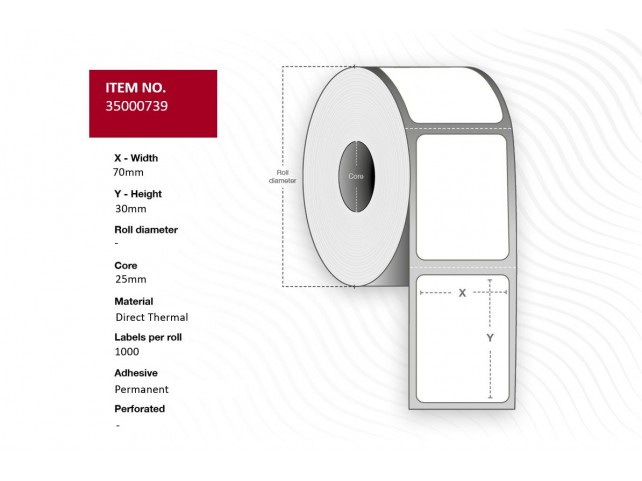 Capture Label 70x30 - Core 25. White.  Eco. DT. Permanent. 1.000