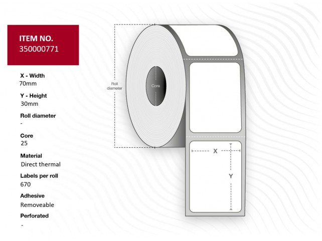 Capture Label 70x30 - Core 25. White.  Top-coated. DT. Removable.