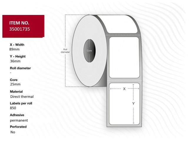 Capture Label 89x36 - Core 25. White.  Premium. DT. Permanent. 850