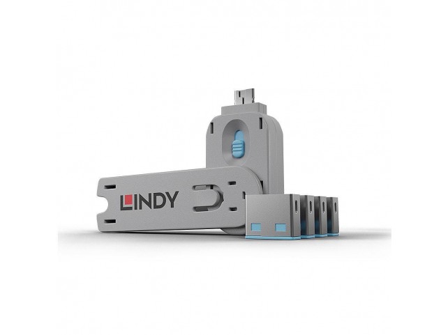 Lindy USB Port Blocker 4P Blue w/Key  USB Port Blocker - Pack 4,