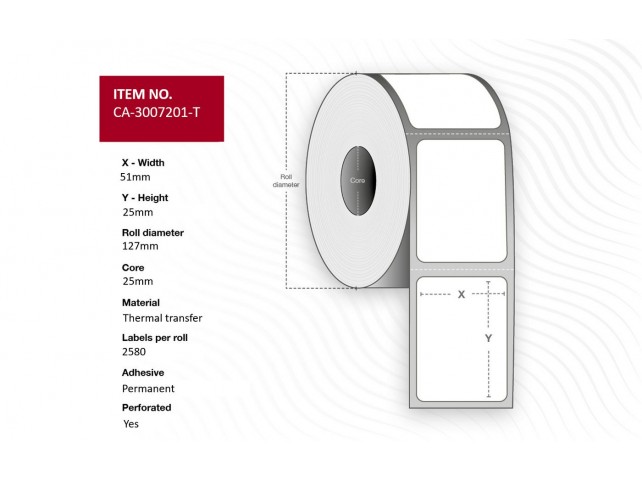 Capture Label 51 x 25mm, Core 25mm,  Thermal Transfer, Coated,