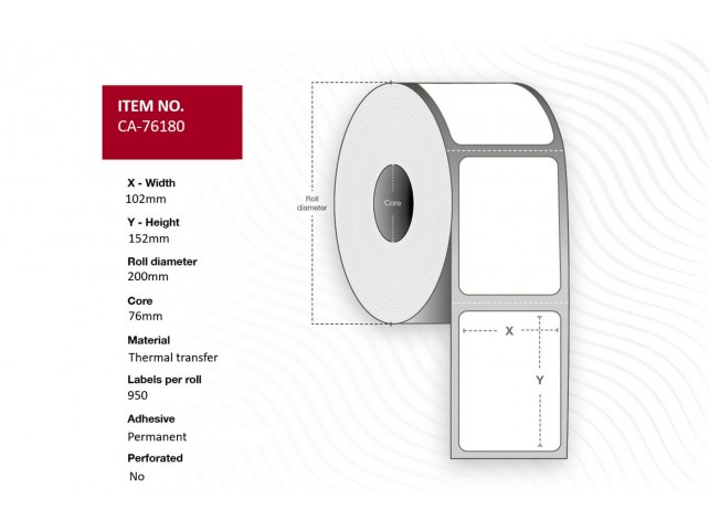 Capture Label 102 x 152mm, Core 76mm,  Thermal Transfer, Uncoated,