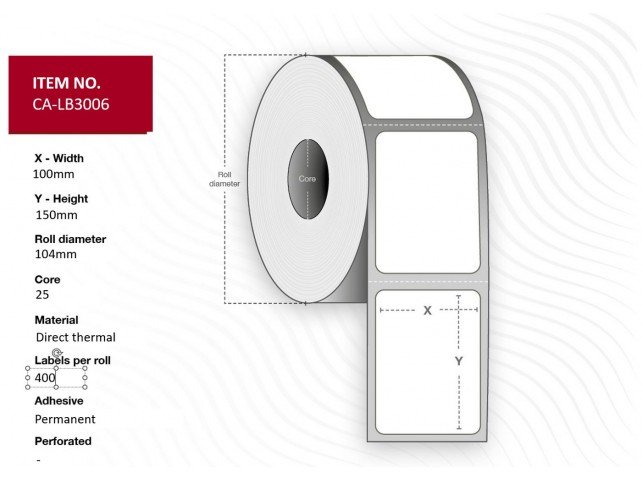 Capture Label 100x150, Core 25,  Diameter 104 mm. Thermal