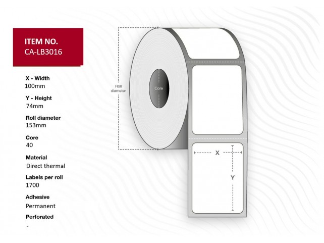 Capture Label 100x74, Core 40,  Diameter 153 mm. Thermal