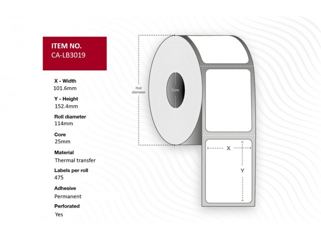 Capture Label 101,6x152,4, Core 25,  Diameter 114 mm. Thermal