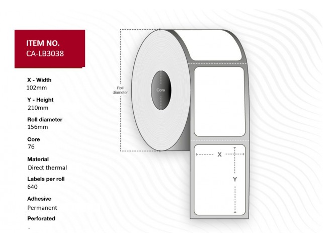 Capture Label 102x210, Core 76,  Diameter 156 mm. Thermal