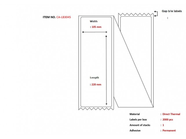 Capture Label 105x220, Core Fanfold  Thermal print. Uncoated.