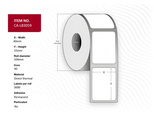 Capture Label 40x15, Core 40,  Diameter 104 mm. Thermal