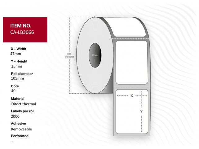 Capture Label 47x25, Core 40,  Diameter 105 mm. Thermal