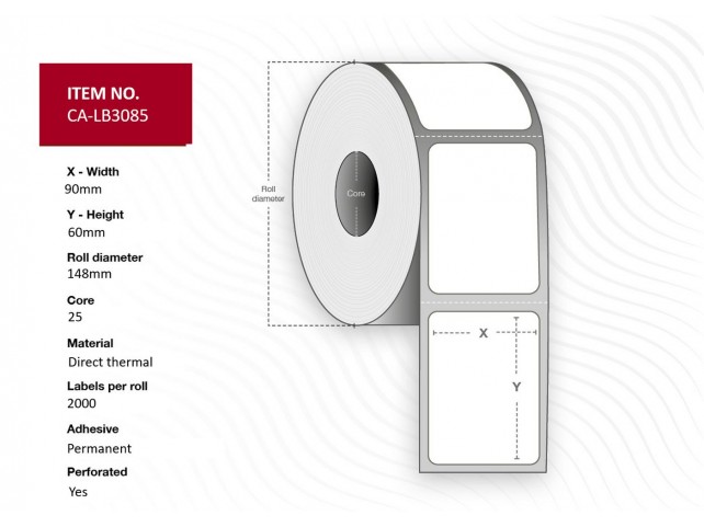 Capture Label 90x60, Core 25,  Diameter 148 mm. Thermal