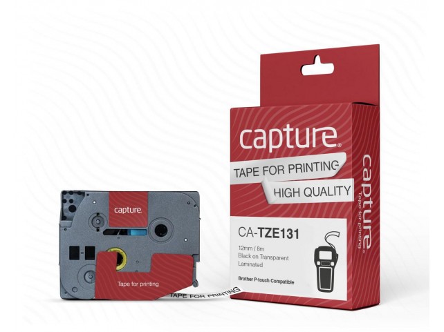 Capture 12mm x 8m Black on  Transparent Tape