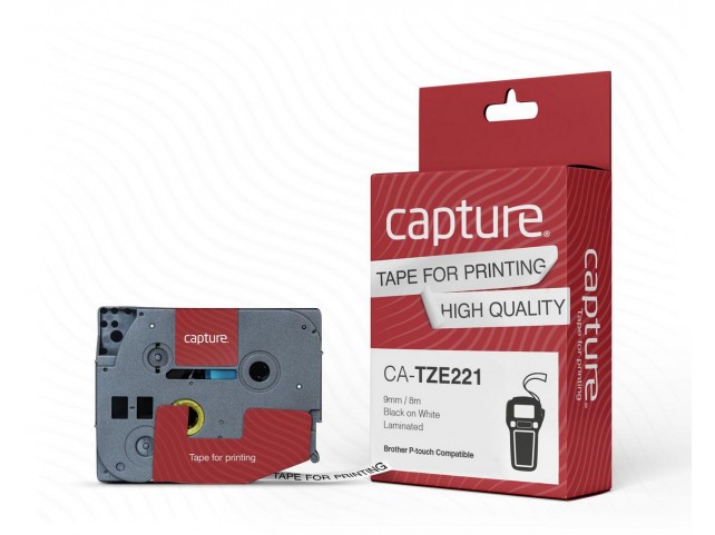 Capture 9mm x 8m Black on White Tape  