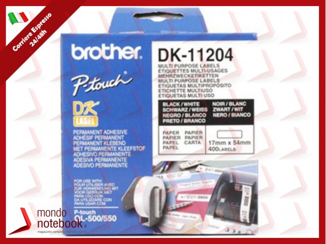 ETICHETTE BROTHER DK-11204 CONF.400PZ ADESIVE 17x54mm X QL-500 QL-550 QL-560 QL-570 QL-700 QL-710W Q