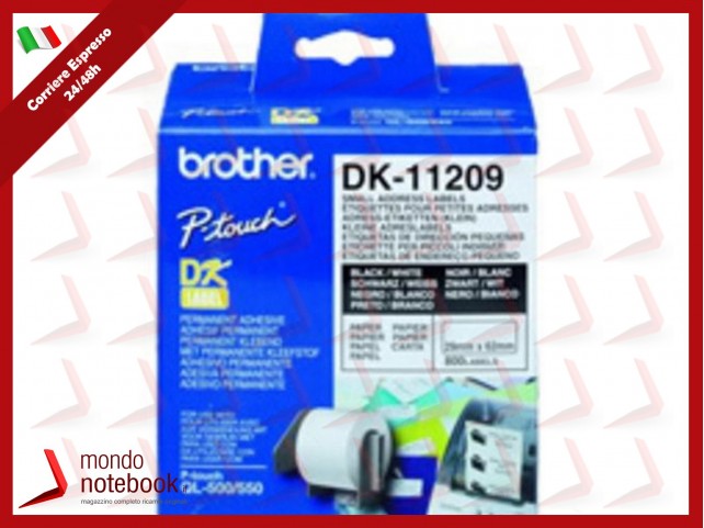ETICHETTE BROTHER DK-11209 CONF.800PZ ADESIVE 29x62mm X QL-500 QL-550 QL-1050 QL-1050N QL-570 QL-700
