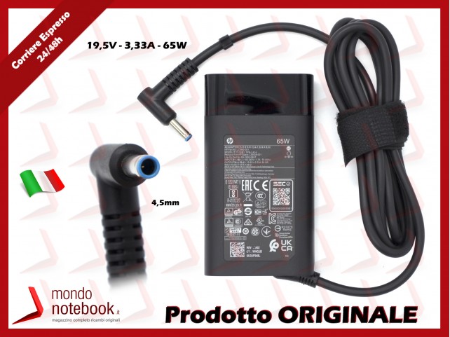 Alimentatore Originale HP 65W 19,5V 3,33A (4,5mm x 3mm) Punta Blu L24008-001