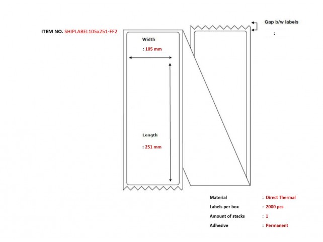 Capture Ship-label 105 x 251mm,  Fanfold. Direct Thermal, 2000