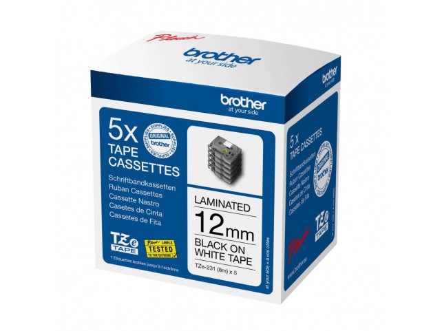 Brother TZe-231 black on white 12 mm  multipack of tapes (5 pack)