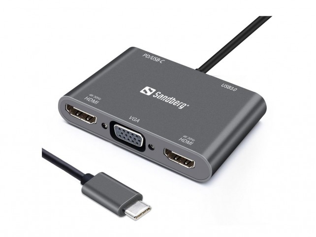 USB-C Dock 2xHDMI+1xVGA+USB+PD  USB-C Dock