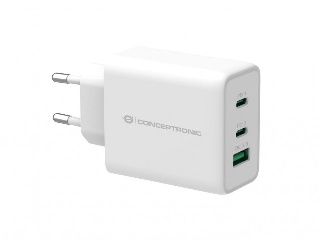 Conceptronic Althea 3-Port 65W Gan Usb Pd  Charger, Qc 3.0