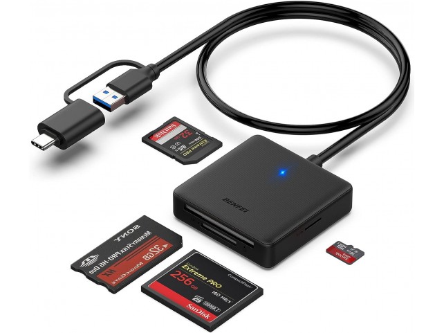 Lettore di schede di memoria, BENFEI 4 in 1 USB USB-C a SD Micro SD MS CF Lettore di schede e adatta